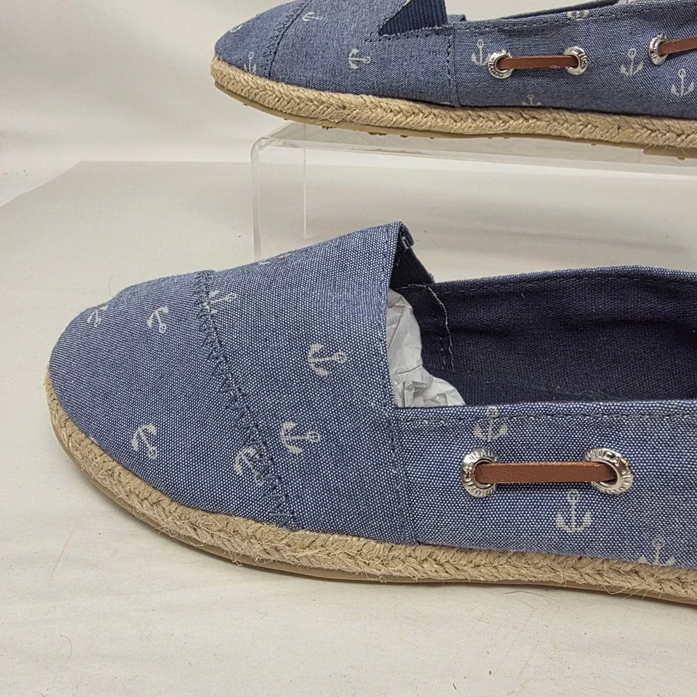Nautica Rudder 2 Espadrille Flats Women 6 Blu Anchor Print Nautical Slip On Shoe